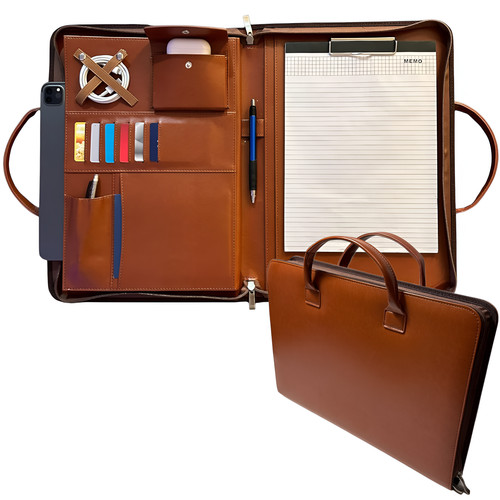 Leather portfolio with - leather,